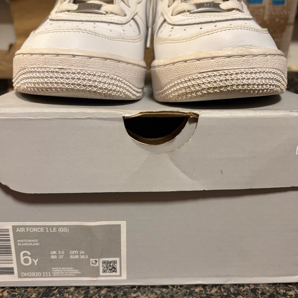Nike Kids White Leather Sneakers - Air Force Style youth size 6